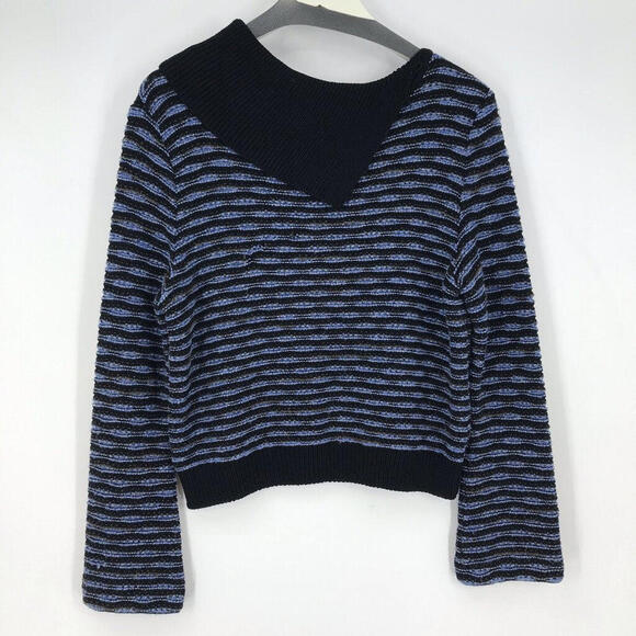 St. John Sweaters - Women's St John By Marie Gray Blue/Black Striped Sweater 12